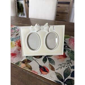 Vintage Ceramic Double Frame With Bow Accent
